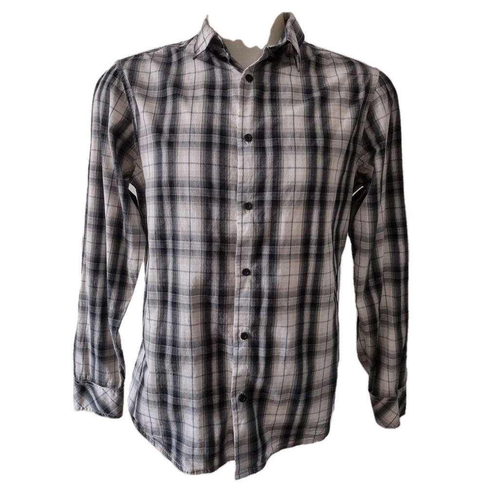 Helix Western Shirt Women's Size Large Plaid Button Down Black White Long Sleeve